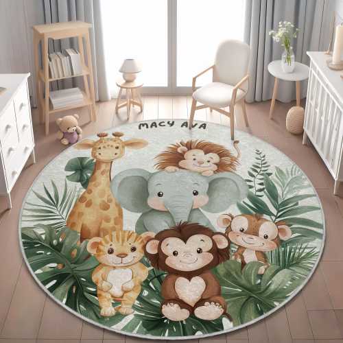 Personalized Safari Nursery Rug: Soft Velveteen Baby Play Mat