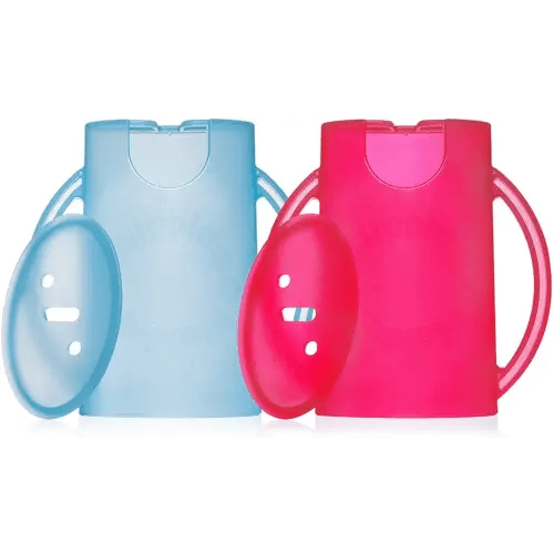 Squeeze Proof Pouch Holder (2-pack with lids) for Food Pouches & Juice Boxes - Multipurpose - Prevent Messes & Support Self-Feeding - Easy Grasping Handles - Made in USA