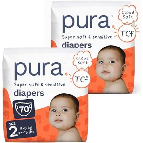 Pura Baby Diapers Size 2 (12-18 lbs) 70 Count Sensitive Skin