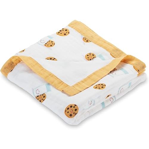 LollyBanks Milk Cookie Muslin Quilt, Baby Blanket 47" x 47”, 6 Layers Muslin Crib Blanket for Boys and Girls (Milk Cookie Print
