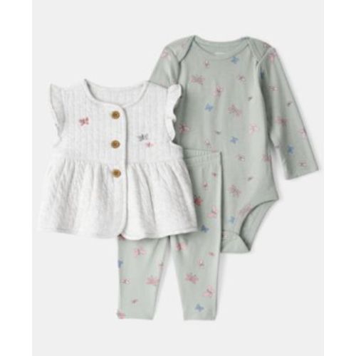 Baby Girls' Butterfly Vest, Bodysuit and Pants, 3-Piece Set
