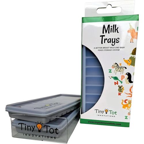Breast Milk Freezer Storage Trays, 10-1oz Bars, 2 Silicone Tray Containers w/Leak Resistant Lids, Food Grade Silicone (Milk Trays)