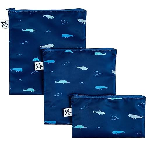 Tiny Twinkle 3 Pack Reusable Snack Bags - Machine Washable, PFAS, PVC, BPA, Phthalate-Free Reusable Baby and Toddler Food Safe Snack Bags (Ocean)