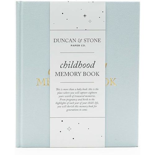 Childhood Memory Book - Elegant Child Memory Book For Kids Till Age 18 W/Guided Prompts, & More - Childhood Memory Journal (175 Pages, Sky Blue)