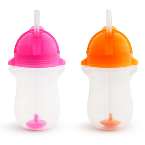 Munchkin® Any Angle Click Lock Weighted Straw Cup, Pink/Orange, 10oz, 2 Pack