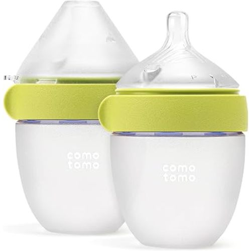 Comotomo Silicone Baby Bottle Gen 2, 5 oz Newborn Slow Flow, Green, 2 Pack