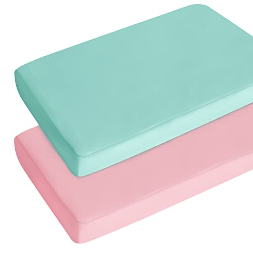 Pack and Play Sheets Boy Girl, 2 Pack Portable Playard Sheet Fits for Graco Pack N Play, Snug Fit Breathable Soft Fitted Playpen Sheet, Mini Crib Sheets, Blue & Pink