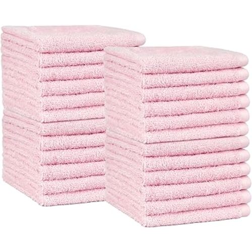 Amazon Basics face Towels for bathroom, 100% Cotton Extra Absorbent washcloth , Fast Drying - salon towel - 24 Pack Petal Pink (12 x 12 inches)