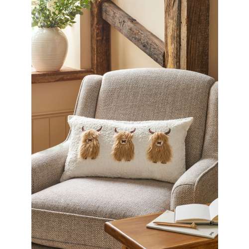 Natural Hamish The Highland Cow Trio 50 x 30cm Cushion - Size 20x12"