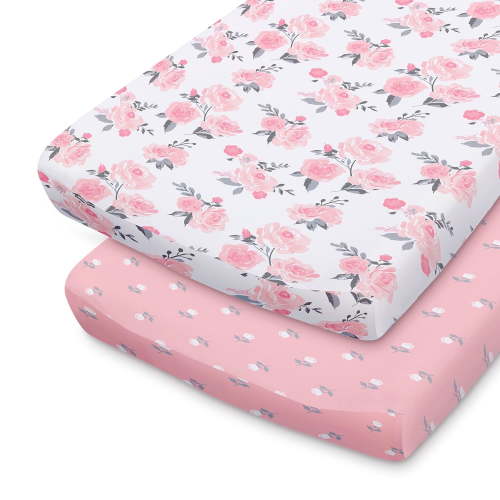 The Peanutshell Microfiber Standard Changing Pad Cover, 2 Pack, Pink Roses Floral