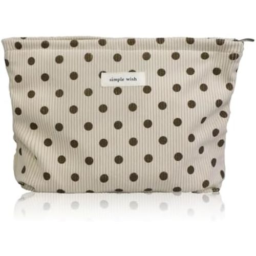 Wudygirl Makeup Bag Makeup Pouch for Women Corduroy Cosmetic Bag Portable Travel Toiletry Bag Large Capacity Make up Organizer with Zipper（Beige Polka Dot）