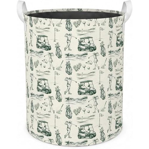 Vintage Green Golf Sports Laundry Basket with Handles,46L