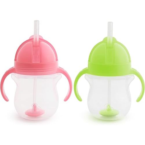 Munchkin® Any Angle™ Weighted Straw Trainer Cup with Click Lock™ Lid, 7 Ounce, 2 Pack, Pink/Green