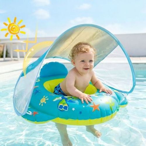 MOVSSOU Baby Pool Float Inflatable Baby Float with Canopy Kids Pool Floats No Flip Over Baby Swimming