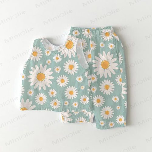 Baby Toddler Daisy Green Top and Pants 2-piece Set