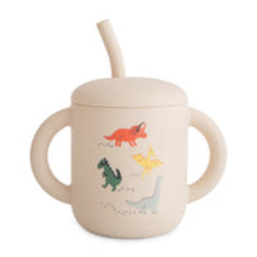 Mushie Baby Silicone Training Cup + Straw- Dinosaurs