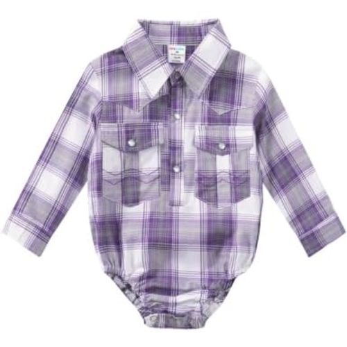 COSLAND Baby Western Cotton Plaid Bodysuit, Infant Cowboy Jumpsuit, 0-18 Months