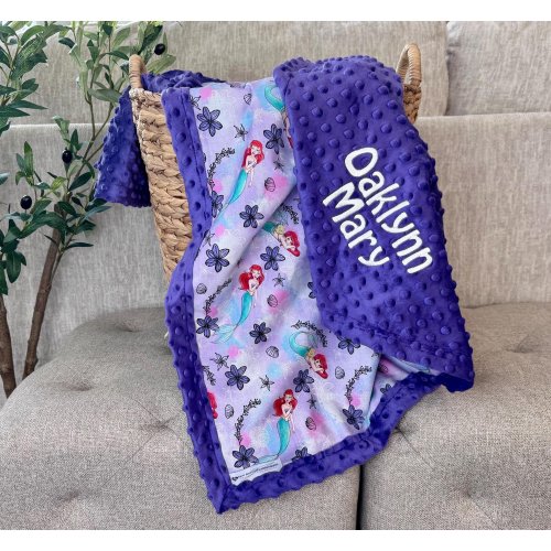 Personalized Little Mermaid Blanket | Frame Style Border | Embroidery | Ariel | Baby Shower Gift | Disney Cotton and Minky