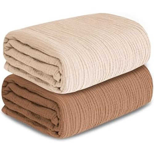 Muslin Swaddle Blankets for Newborn, 2 Pack Breathable Soft Receiving Blanket, Large 41 x 41 inches Swaddle Wrap Burping Clothes, Essentials Infant Shower Items. (Beige & Coffee)
