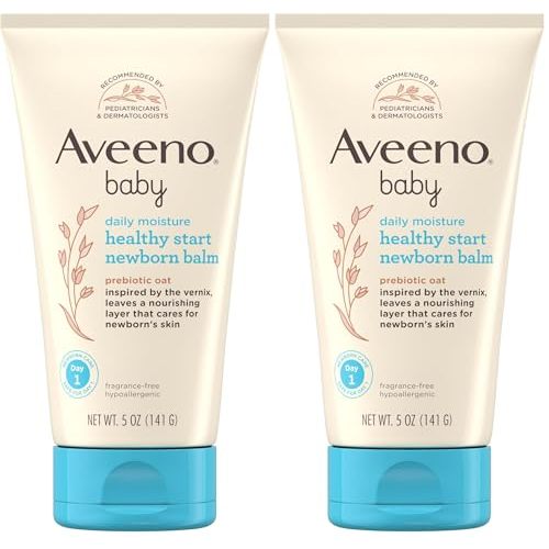 Aveeno Baby Healthy Start Nourishing Newborn Balm,Hypoallergenic Baby Skin Balm with Prebiotic Oat Leaves a Nourishing Layer to Care for Newborn Skin,Fragrance-Free,5 oz,(Pack of 2)