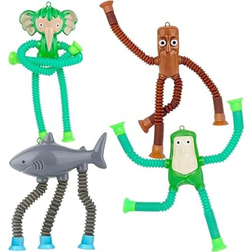 Fidget Toys for Kids Kindergarten Graduation Gifts - 4Pcs Pop Tubes Italian Brainrot Sensory Toys with Suction Cups for Travel, Airplane, Autism & Easter Basket | Stress Relief Gifts for Boys Girls