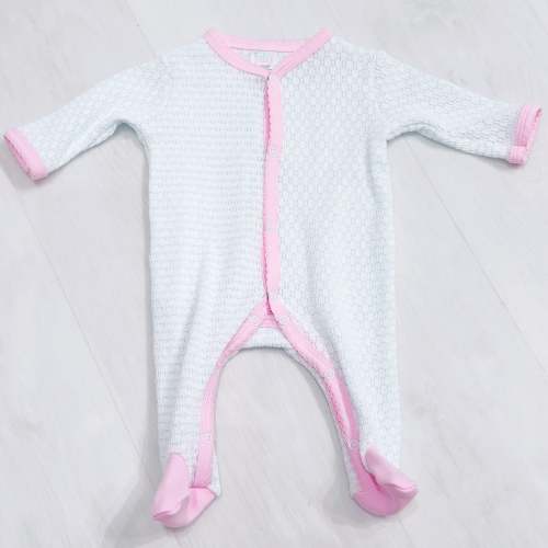 Paty Footie- Blue with Pink Trim – Littles on 5th