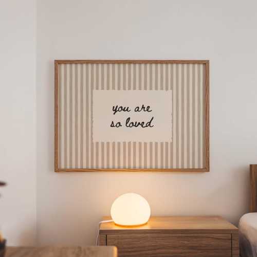 You Are So Loved Neutral Striped Nursery Wall Art Print, Horizontal Hand Drawn Homely Decor, Minimalist Quote Art