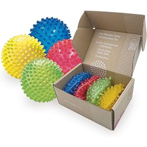 Edushape The Original Sensory Ball for Baby - 4" Deflated See-Through Primary Color Baby Ball That Helps Enhance Gross Motor Skills for Kids Aged 6 Months & Up - Stocking Stuffer, Unique Toddler Ball