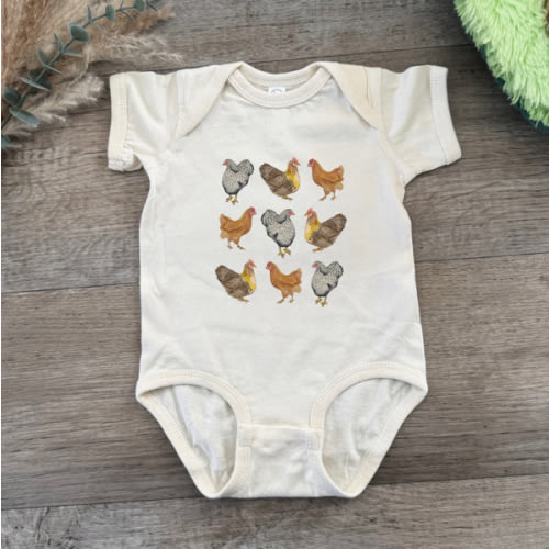Farmhouse Chickens - Baby Onesie - Oatmeal – Moonlight Makers Retail