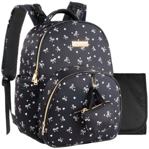 Baby Essentials 3 in 1 Diaper Bag Backpack, Changing Pad & Pacifier Pouch for Newborns - Smooth, Sheek, Padded in Design, Black White Bow Print