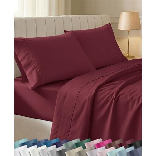 California Design Den 100% Cotton Sateen Queen Bed Sheets Set,Burgundy Red