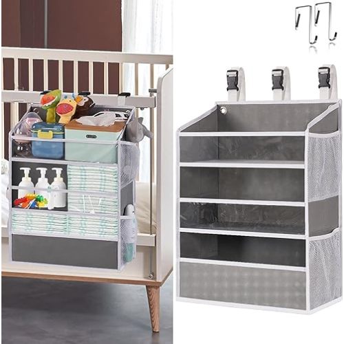 WishJazz XL Hanging Diaper Caddy Organizer for Changing Table, Crib, Playard, Wall & Door, Reinforced Diaper Stacker and Nursery Organizer-Hold 90+Diaper for Newborn Baby Essentials
