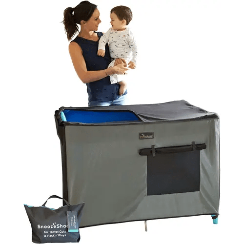 SnoozeShade Pack and Play Blackout Tent - Crib Canopy for Toddler Travel Bed, Award-Winning and Safety Tested Baby Travel Essential to Block 94% of Light, Breathable Tent Cover for Baby Pack and Play