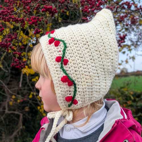 Holly Berry Christmas Crochet Handmade Bonnet