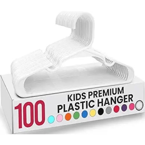 Utopia Home Kids Hangers - Plastic Baby Hangers for Closet - Childrens Hangers for Clothes & Infant Hangers for Closet - Ideal for Everyday Standard Use (White, Pack of 100)
