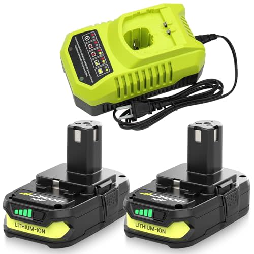 2PACK 3.6Ah Lithium Battery Replacement for Ryobi 18V Battery and P117 Charger Combo Compatible with Ryobi Battery and Charger 18 Volt P102 P103 P104 P107 P108 P109 Cordless Power Tools (Green-3P)
