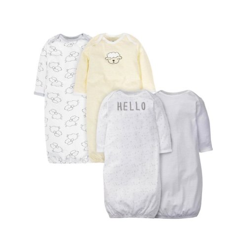 Gerber Baby Boy or Girl Gender Neutral Lap Should Gown With Mitten Cuffs Pajamas, 4-Pack