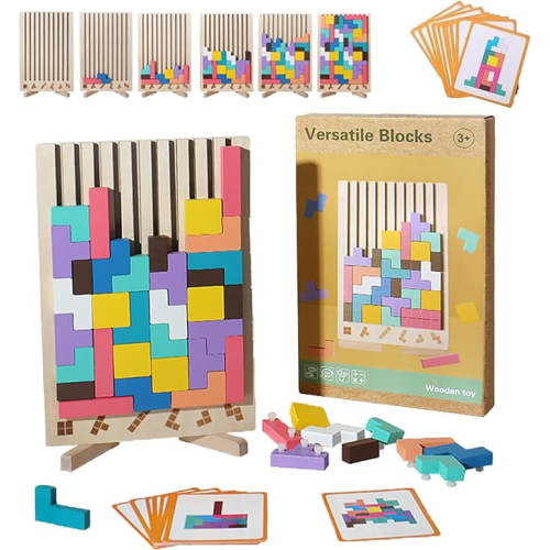 Wooden Russian Blocks Puzzle Brain Teasers Toy - Tangram Jigsaw Intelligence Game for Toddlers 3-6 Years, 3D Printed Stacking Art for Home Decor, Stress Relief Adults Gift