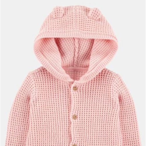 Baby Hooded Waffle Knit Cardigan - Pink | Carter's