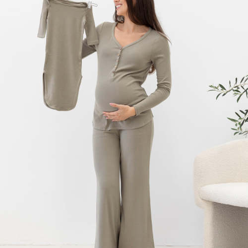 3-Piece Nursing Loungewear/Sleepwear PJ set - Sage Green – Angel Maternity USA