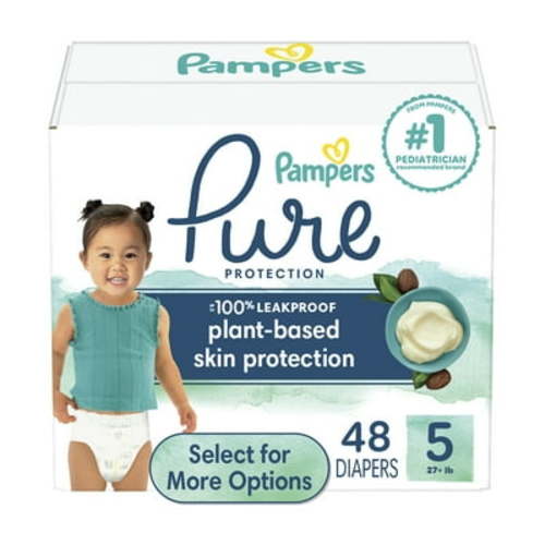 Pampers Pure Protection Size 5 Diapers, 48 Count - Hypoallergenic, Leak Resistant
