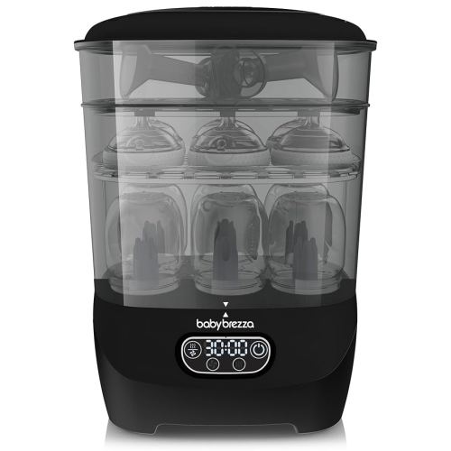 Baby Brezza Bottle Sterilizer and Dryer Advanced – 33% Faster - Largest Capacity Steam Sanitizer - Universal Sterilization Machine for All Bottles + Pump Parts - HEPA Air Filter, Black