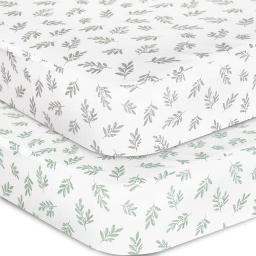 Crib Sheets Fitted for Boys and Girls, 2 Pack Crib Sheet Fits for Standard Crib Mattress, Neutral Toddler Bed Sheets, Lovely Print, 52”X 28”