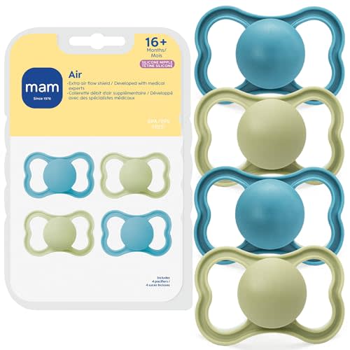 MAM Air Pacifier for Babies 16+ Months, Extra Air Flow for Sensitive Skin, Developed with Medical Experts, BPA-Free Skin Soft Silicone, 4 Pack, Made in Europe