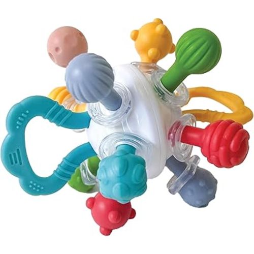 Lulyboo Baby Toy Ball Teether - Soft, BPA-Free, Textured, Colorful, Lightweight, Portable Baby teether for Soothing Sore Gums, Promoting Motor Skills & Sensory Play, Safe for on-the-go use