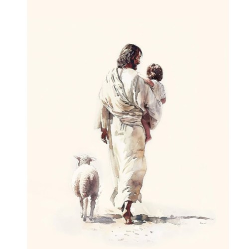 Christian Jesus Wall Art 11x14 - Inspirational Religious Artwork - Jesus and Lamb Watercolor Print - Spiritual Home Decor for Living Room Bedroom - Thoughtful Gift for Christians - Unframed