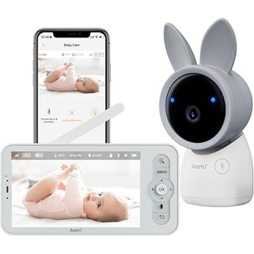 ARENTI Baby Monitor, 3MP Baby Camera with 5-inch LCD Screen, App Control, 2-Way Audio, Infrared Night Vision, Night Light, Temperature & Humidity Sensor, Cry & Motion Detection