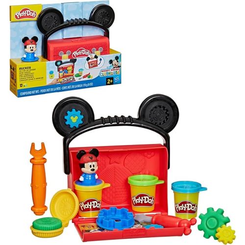 Play-Doh Disney Junior Mickey Mouse Clubhouse, On-the-Go Garage Mickey Mouse Playset, Arts & Crafts Preschool Toys for Kids 2+