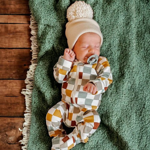 Cannoli Checkerboard / Organic 2-Way Zip Romper