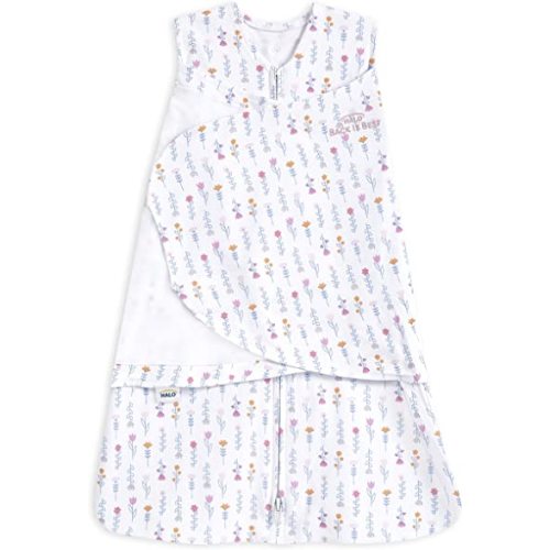 HALO 100% Cotton Sleepsack Swaddle, 3-Way Adjustable Wearable Blanket, TOG 1.5, Flower Garden, Newborn, 0-3 Months